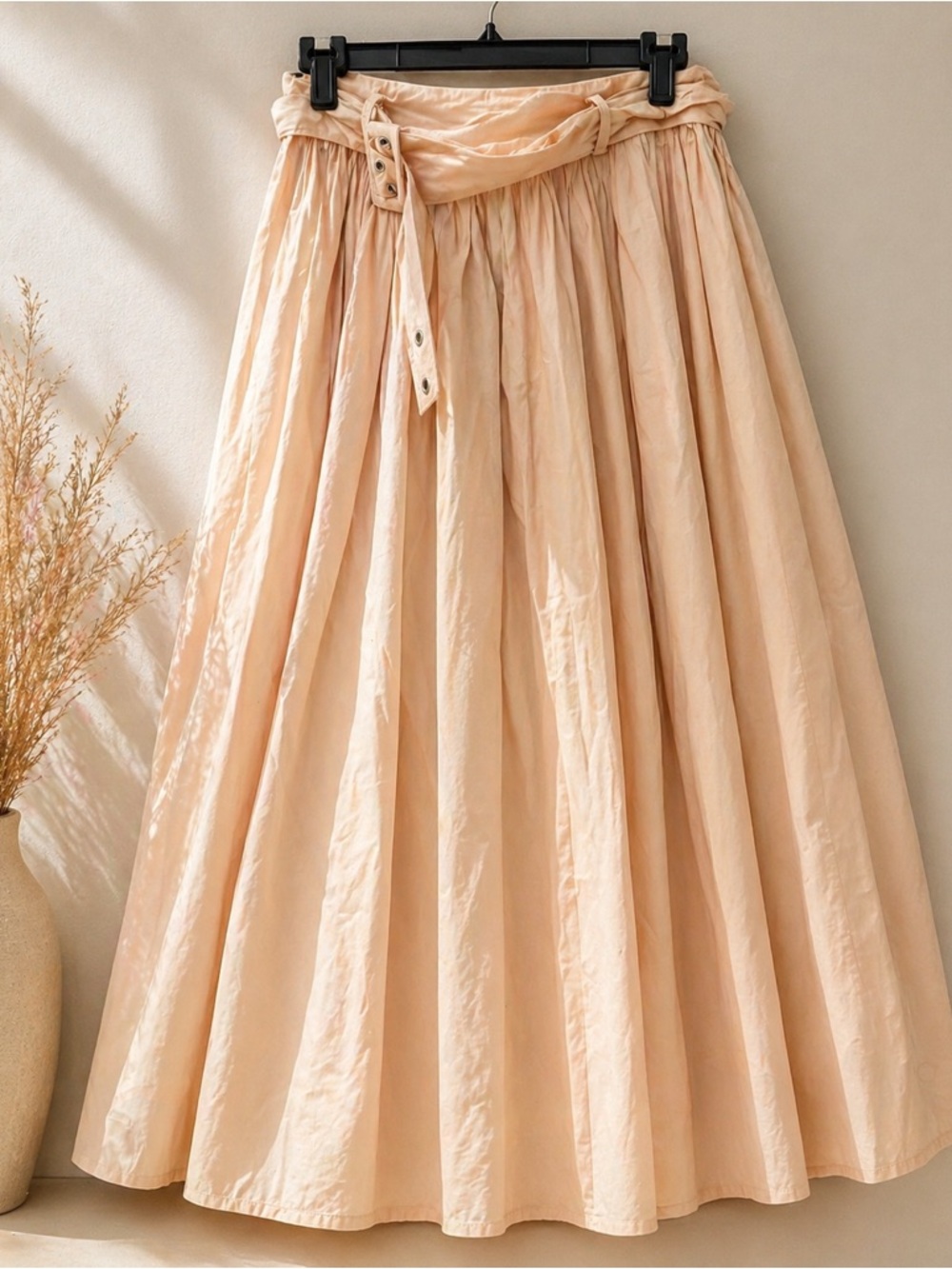 Women's High-Waist Peach Maxi Skirt with Tie Belt